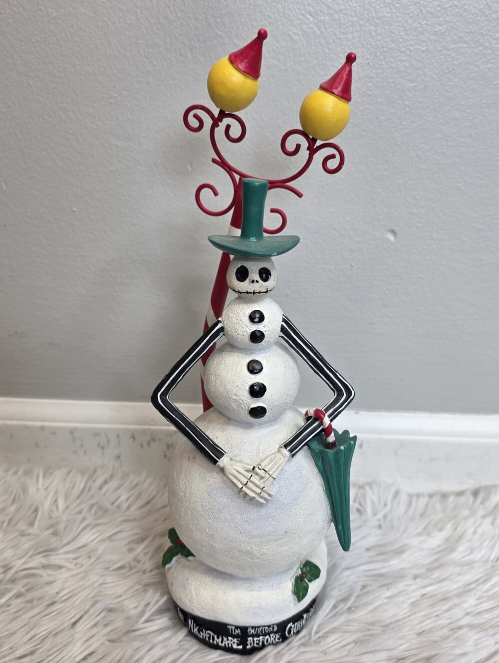 The Nightmare Before Christmas  White Snowman Holiday Figurine with Green Hat